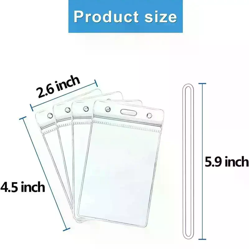 Lanyard Badge Holder - 10個の透明プラスチックIDバッジホルダー、防水、再封可能なシール付き、オフィス、学校イベント用のストラップ付き