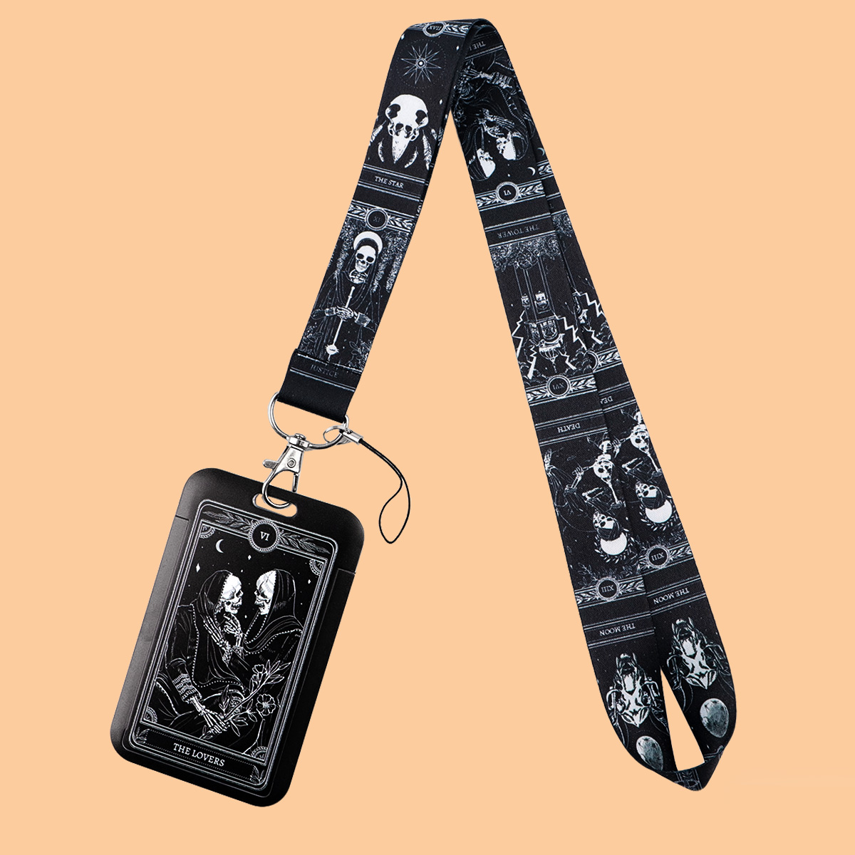 Lanyard Badge Holder - タロットテーマのスカルストラップカードホルダー学生証ストラップバッジホルダー吊り下げロープキーリングアクセサリーギフト