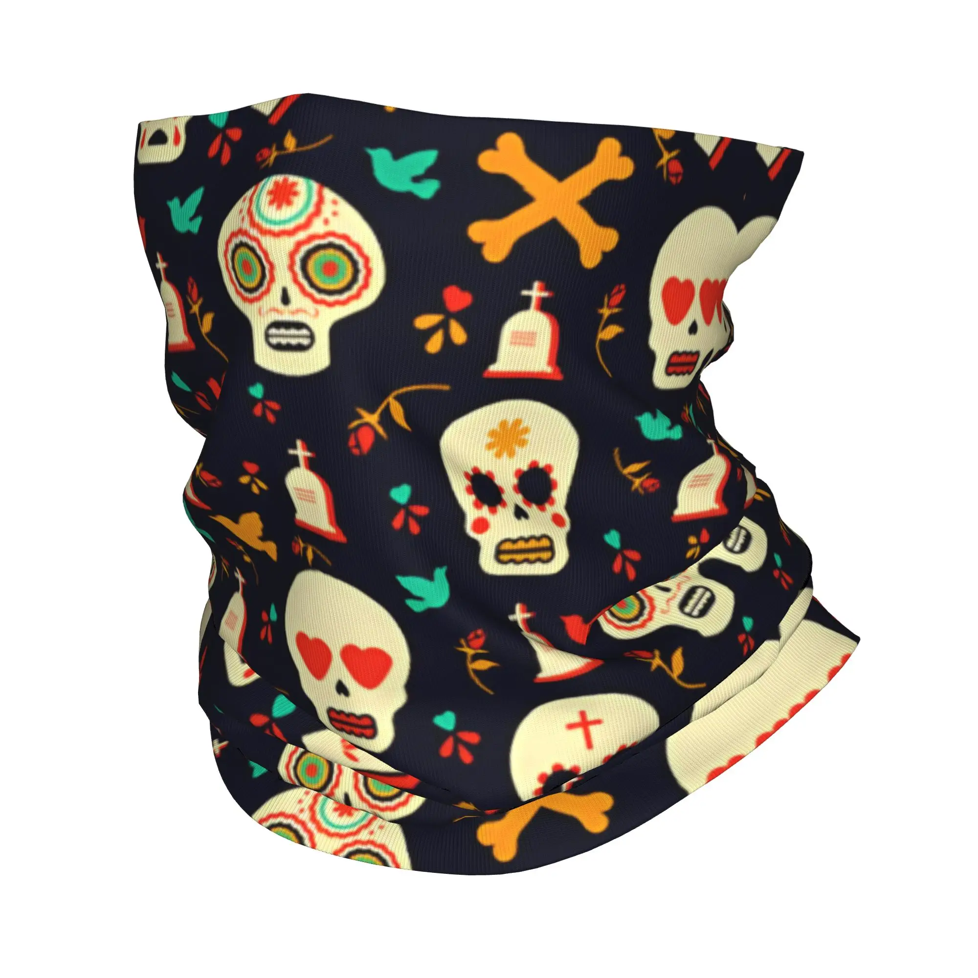Neck Warmer Tube - ニューメキシコ風フラワーシュガースカルウィンターヘッドバンドネックウォーマー女性用ハイキングキャンプチューブスカーフ死者の日アートフェイスバンダナガイト