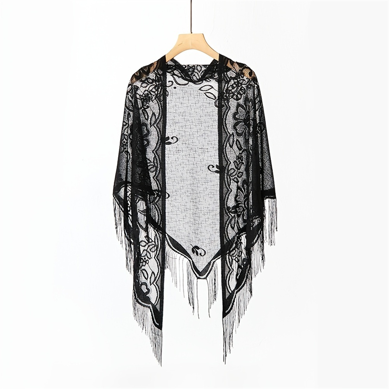Stole Wedding Shawl - 女性のための刺繍されたレーススカーフ、三角形のベール、花のショール、結婚披露宴のスカーフ、ポンチョのしっぽ、女性のヘッドバンド、新しいラップ