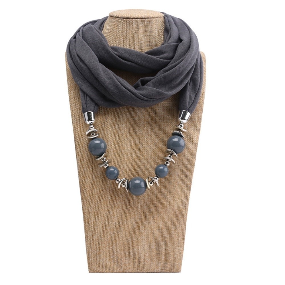 Infinity Scarf Knit - ファッションシフォンスカーフネックレス、無地ビーズ付きインフィニティスカーフ、エスニックスタイルヴィンテージスタイルペンダントスカーフギフト