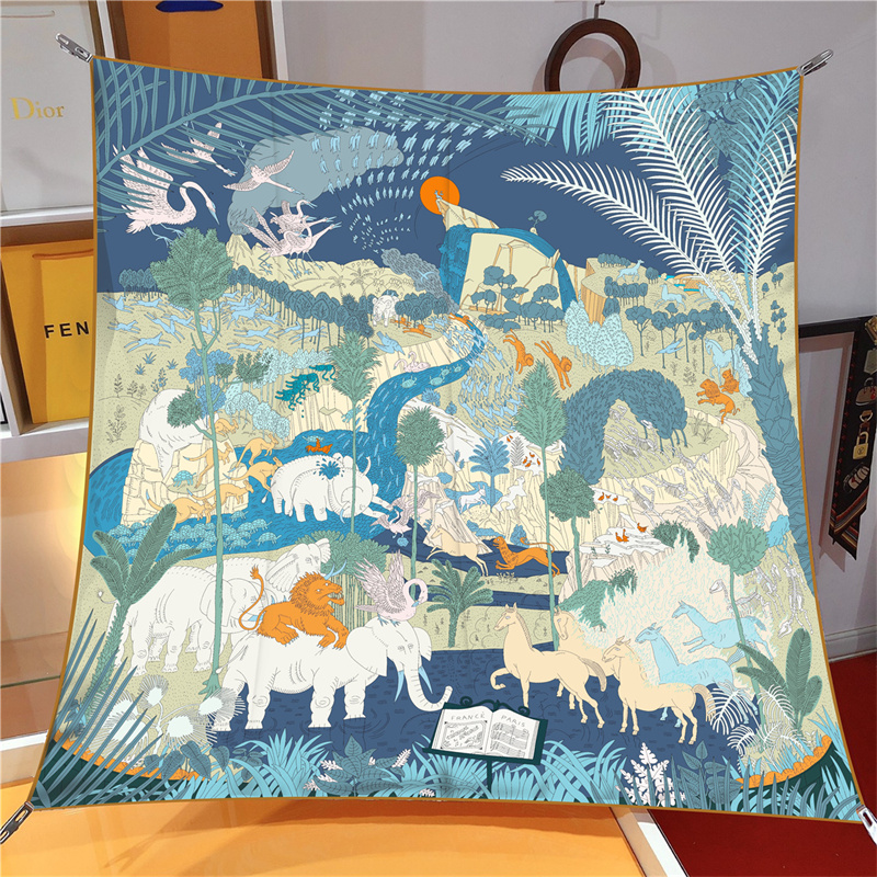 女性用シルクスカーフ,熱帯雨林,動物,正方形,90cm - Scarf Silk Square のレビューと価格