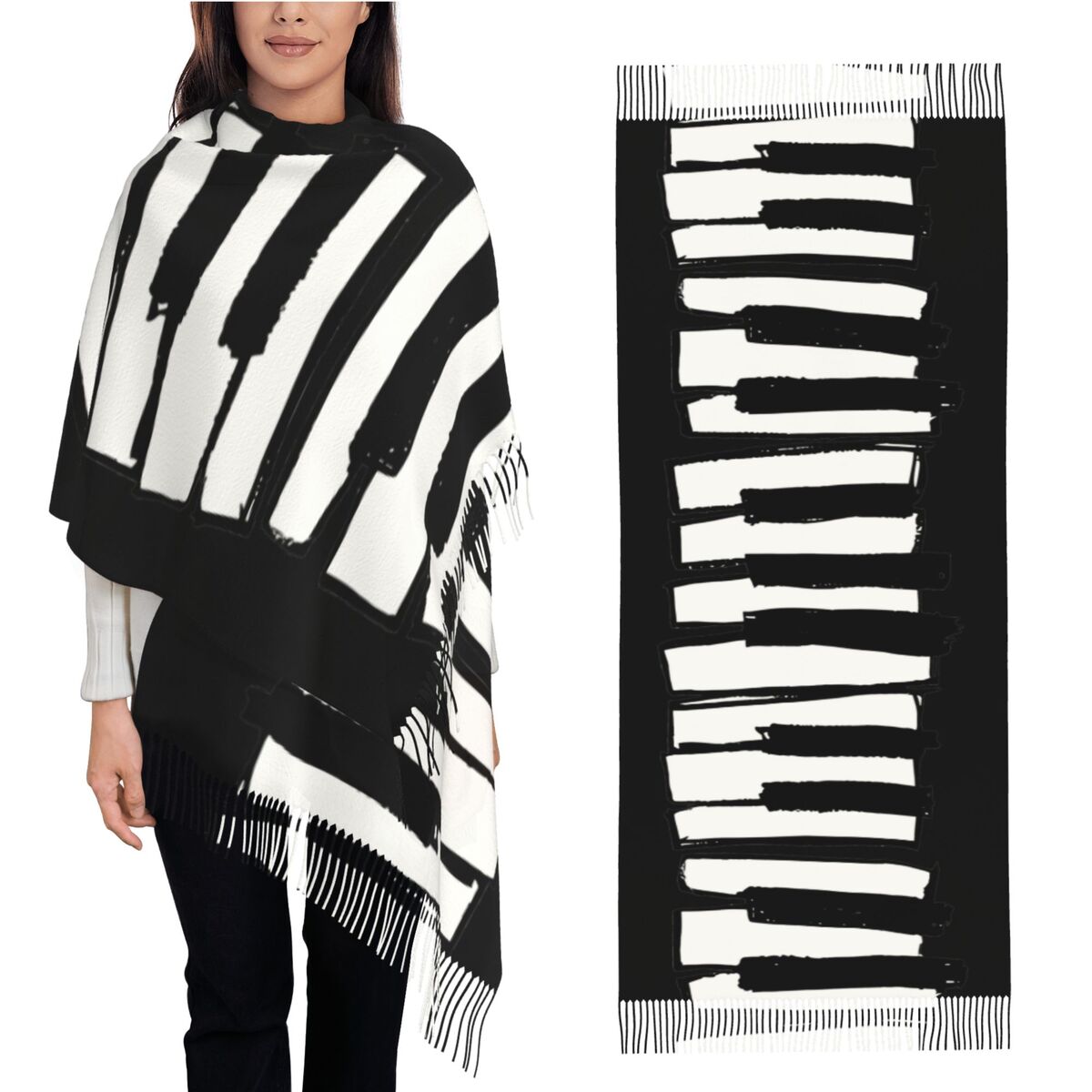 ミニマルなピアノキー柄スカーフ レディース用 暖かい冬用パシ - Pashmina Wrap Large のレビューと価格