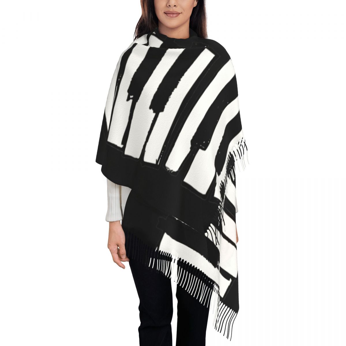ミニマルなピアノキー柄スカーフ レディース用 暖かい冬用パシ - Pashmina Wrap Large のレビューと価格