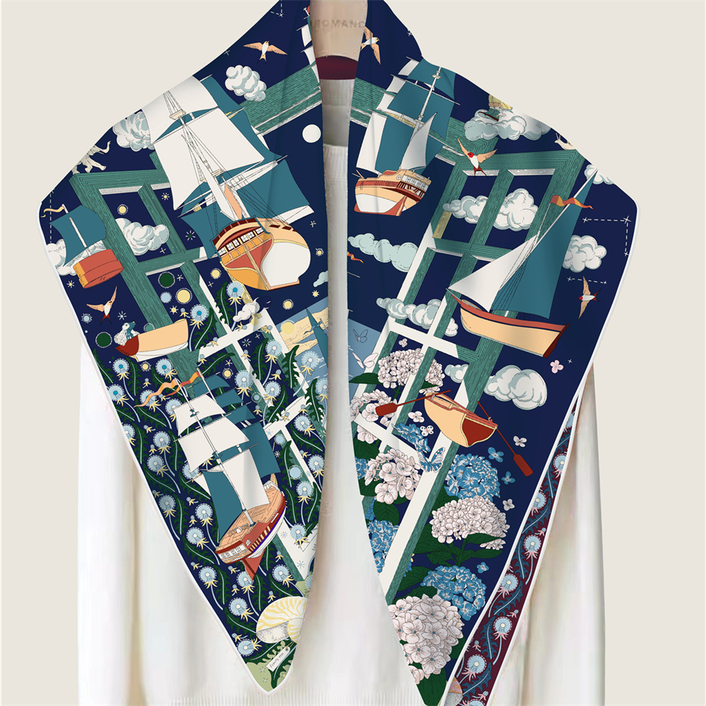 90 センチメートルブランドシルクスカーフラップダブルプリン - Face Scarf Mask のレビューと価格