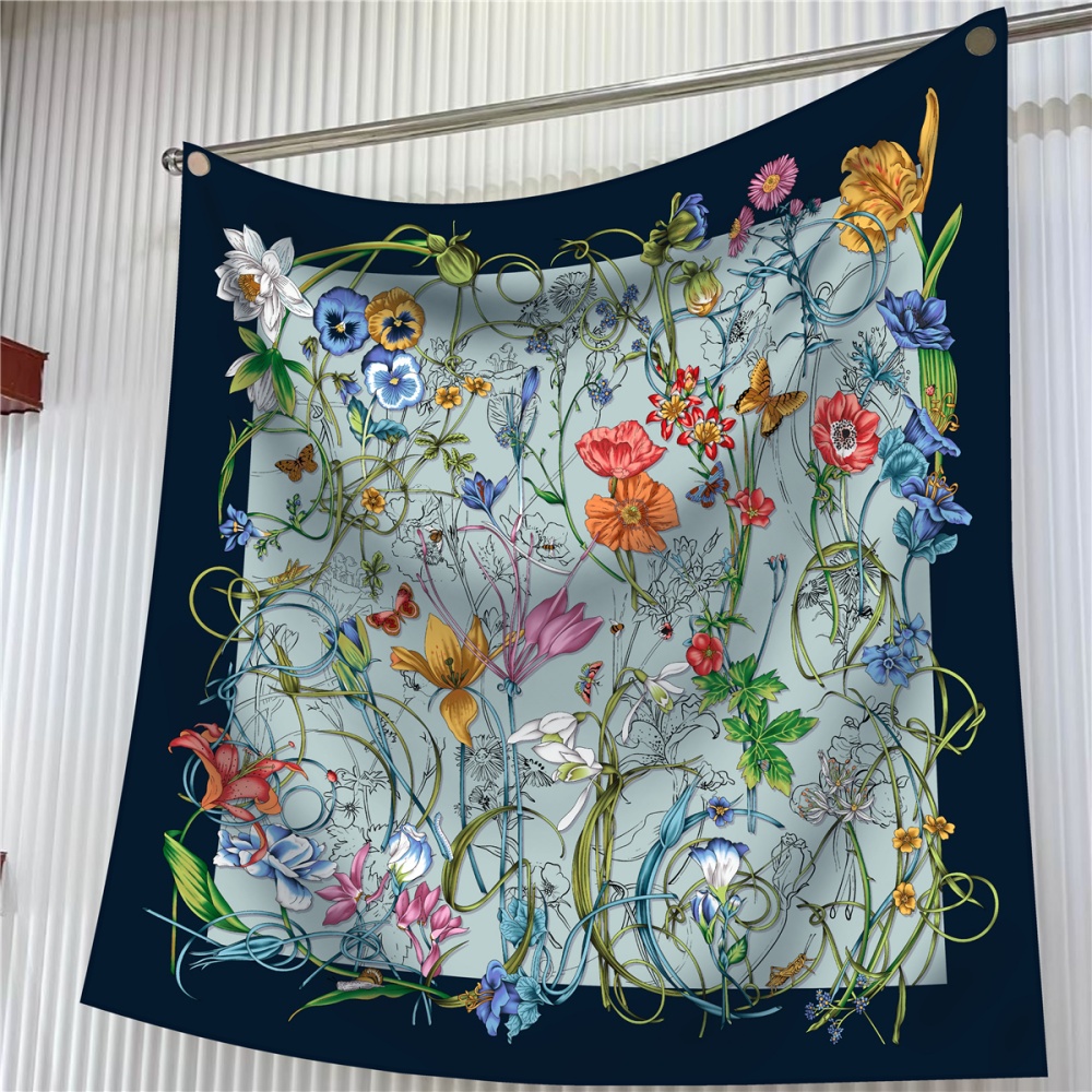 シルクスカーフ女性花柄プリント正方形スカーフヘッドエシャルプ - Scarf Silk Square のレビューと価格