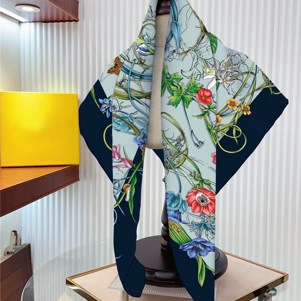 シルクスカーフ女性花柄プリント正方形スカーフヘッドエシャルプ - Scarf Silk Square のレビューと価格
