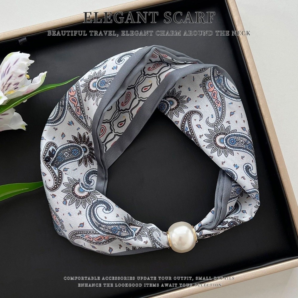 エレガントなマグネット式留め具付きパールシルクスカーフ、薄く - Face Scarf Mask のレビューと価格