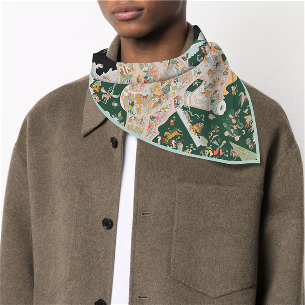 ツイルシルクスカーフ女性ファッション絵画スクエアスカーフラッ - Scarf Silk Square のレビューと価格