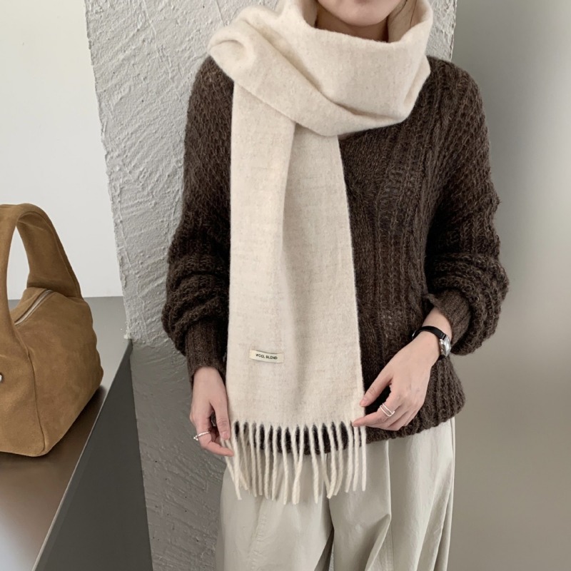 韓国版シックなソリッドタッセルスカーフ女性男性冬ミニマリスト - Muffler Men Wool のレビューと価格