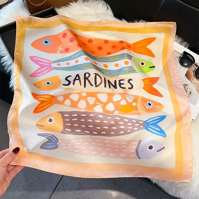 ファッション魚柄スクエアシルクヘッドスカーフ女性エレガントヒ - Scarf Silk Square のレビューと価格