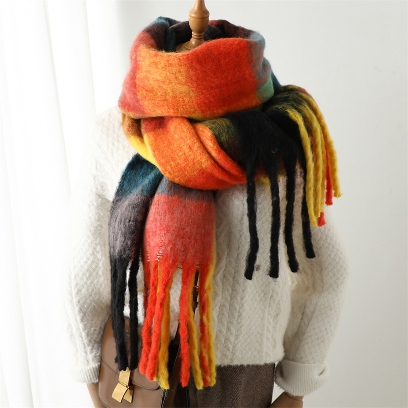 新作秋冬グリッドスカーフ 女性用 240*38cm 男性用  - Muffler Men Wool のレビューと価格